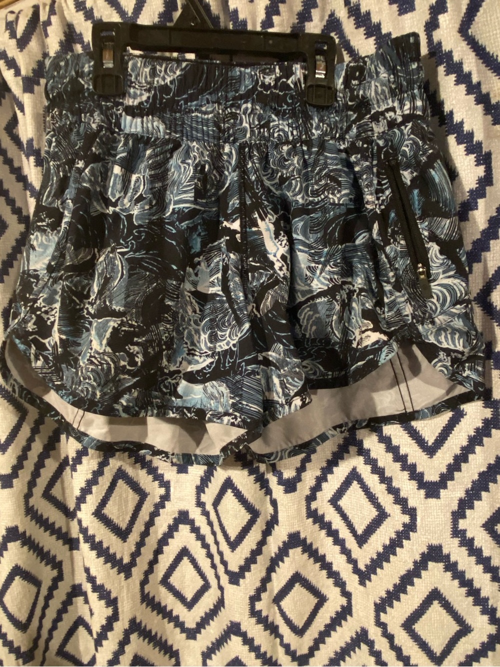 lululemon athletica Black and Navy Wave Print Running Shorts